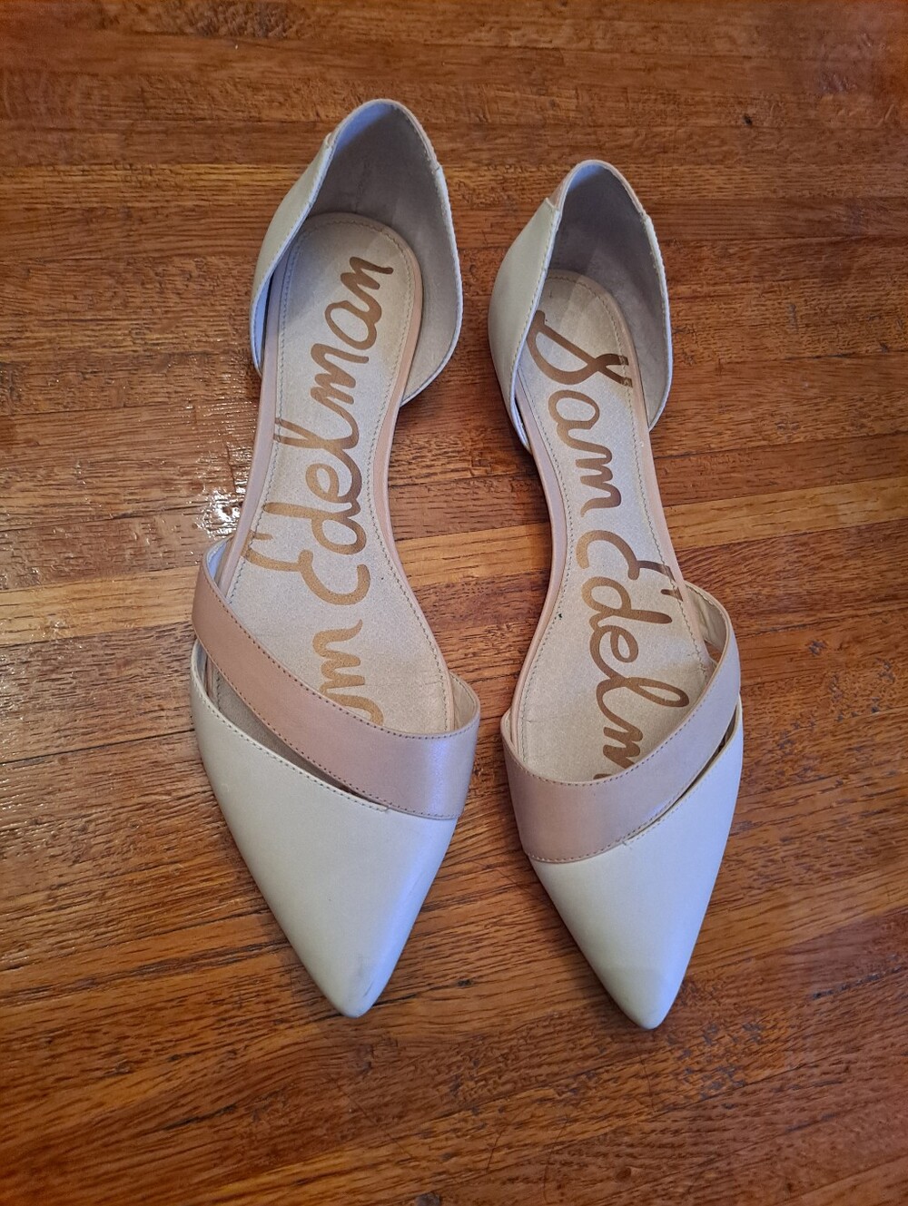 Sam Edelman Two-Tone Pointed D'Orsay Flats in Cream and Tan